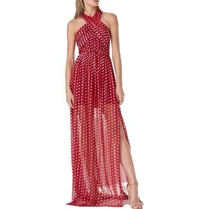 🔥ML MONIQUE LHUILLIER Red Polka Dot Maxi Dress